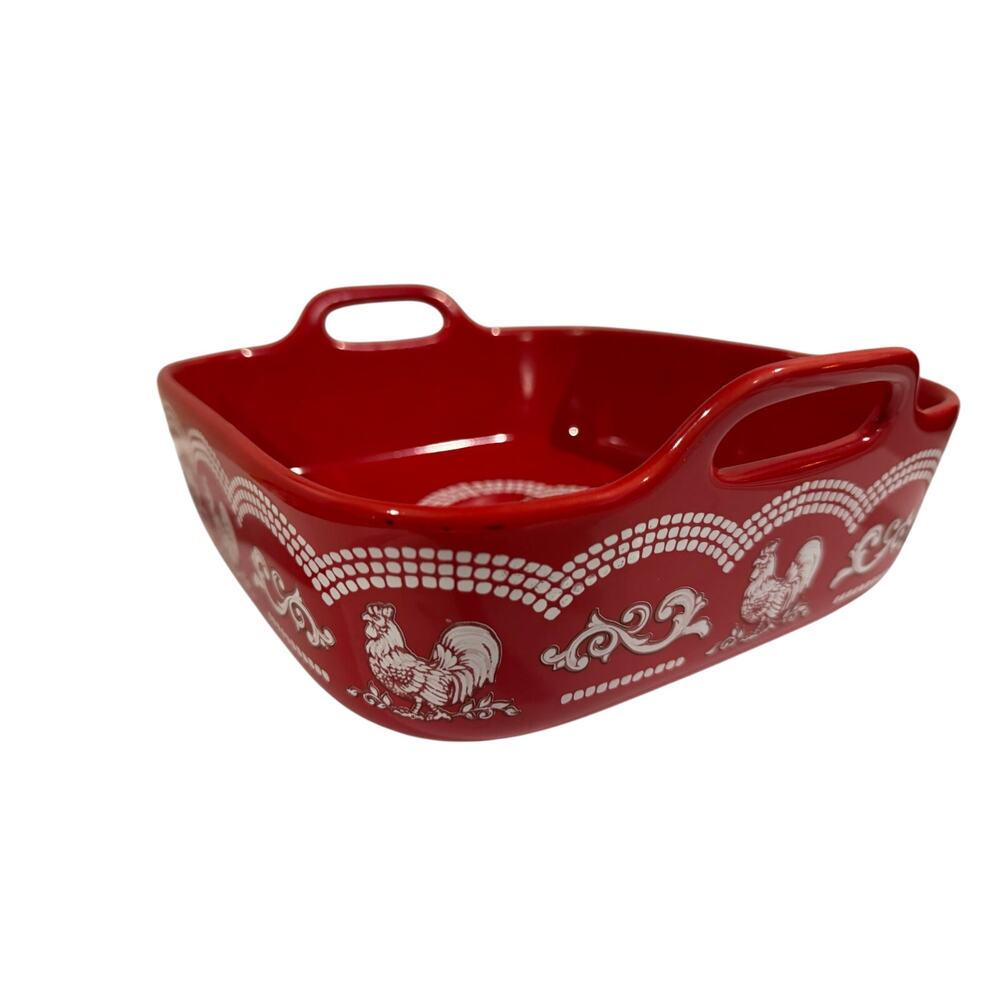 Temptations Square Handled Casserole Doodle-Do Rooster Baker
